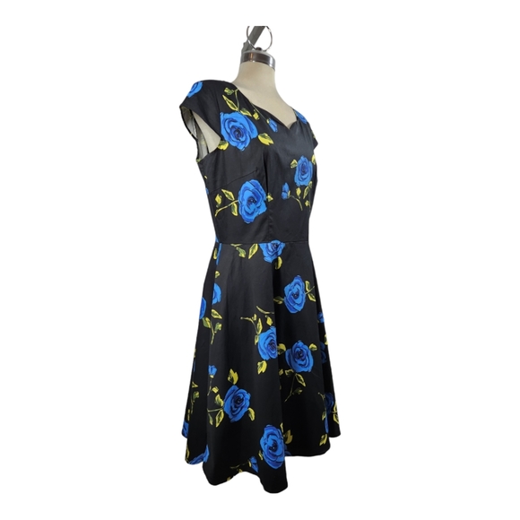 Dress Tells Luxury midi dress black with flower pattern Flare Dress Size XL - Picture 5 of 10
